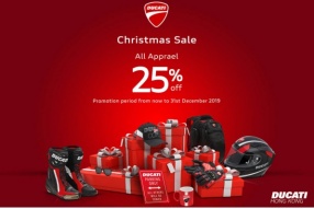 凡於聖誕優惠期內購買Ducati服飾及裝備可享七五折優惠