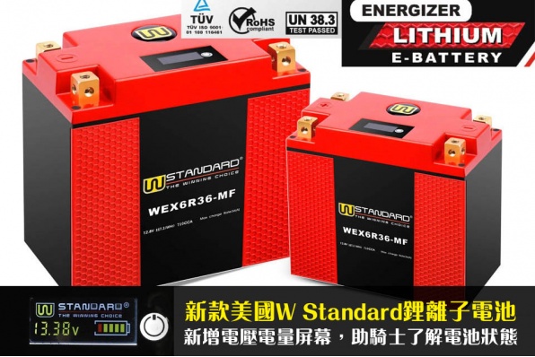 新款美國W Standard鋰離子電池—新增電壓電量屏幕，助騎士了解電池狀態