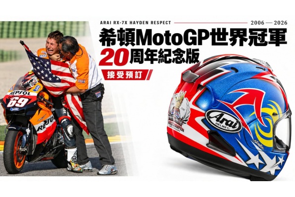 (接受預訂) 希頓MotoGP封王20周年|ARAI RX-7X HAYDEN RESPECT重現冠軍風采